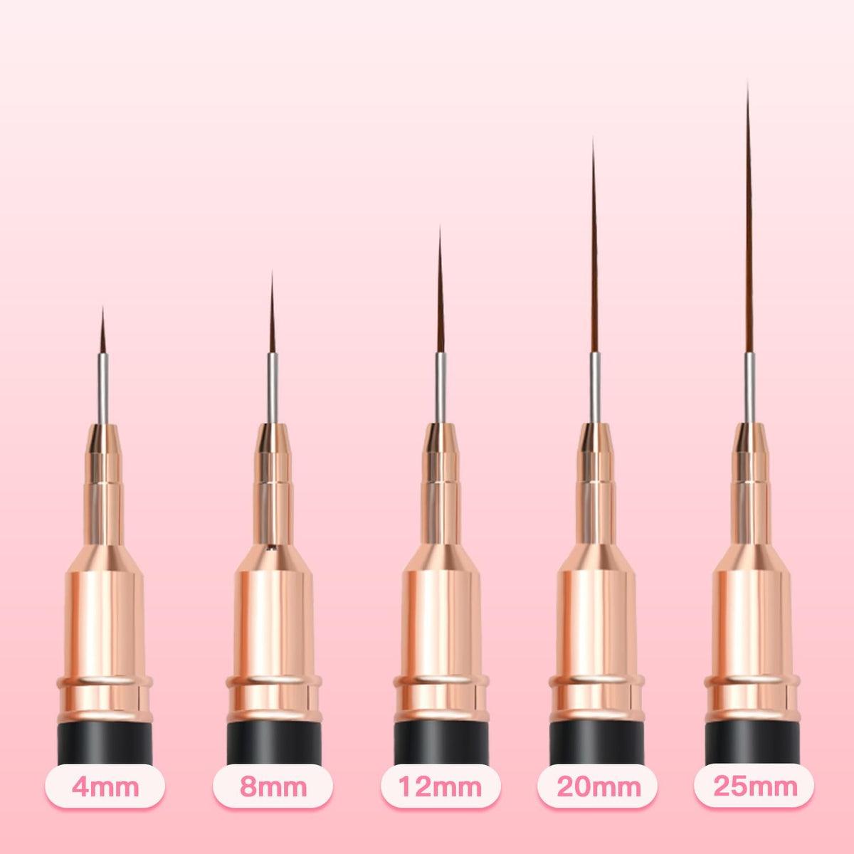 Metallic Nail Art Brushes Set - Fine Detail Line & Pattern Brushes 4mm-25mm