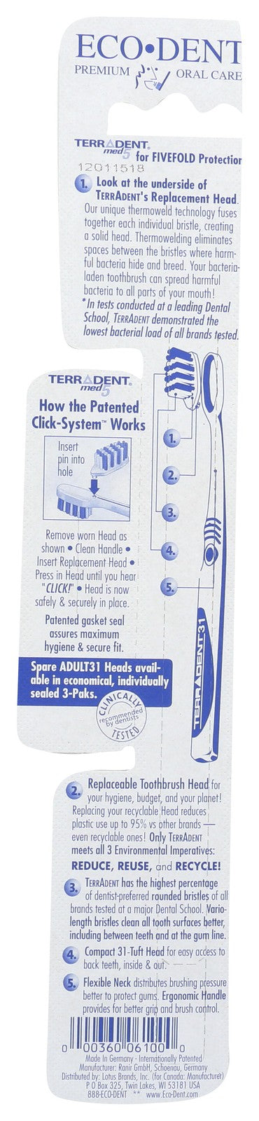 Eco Dent Toothbrush with Replaceable Head - Soft Bristles, 1 Pack