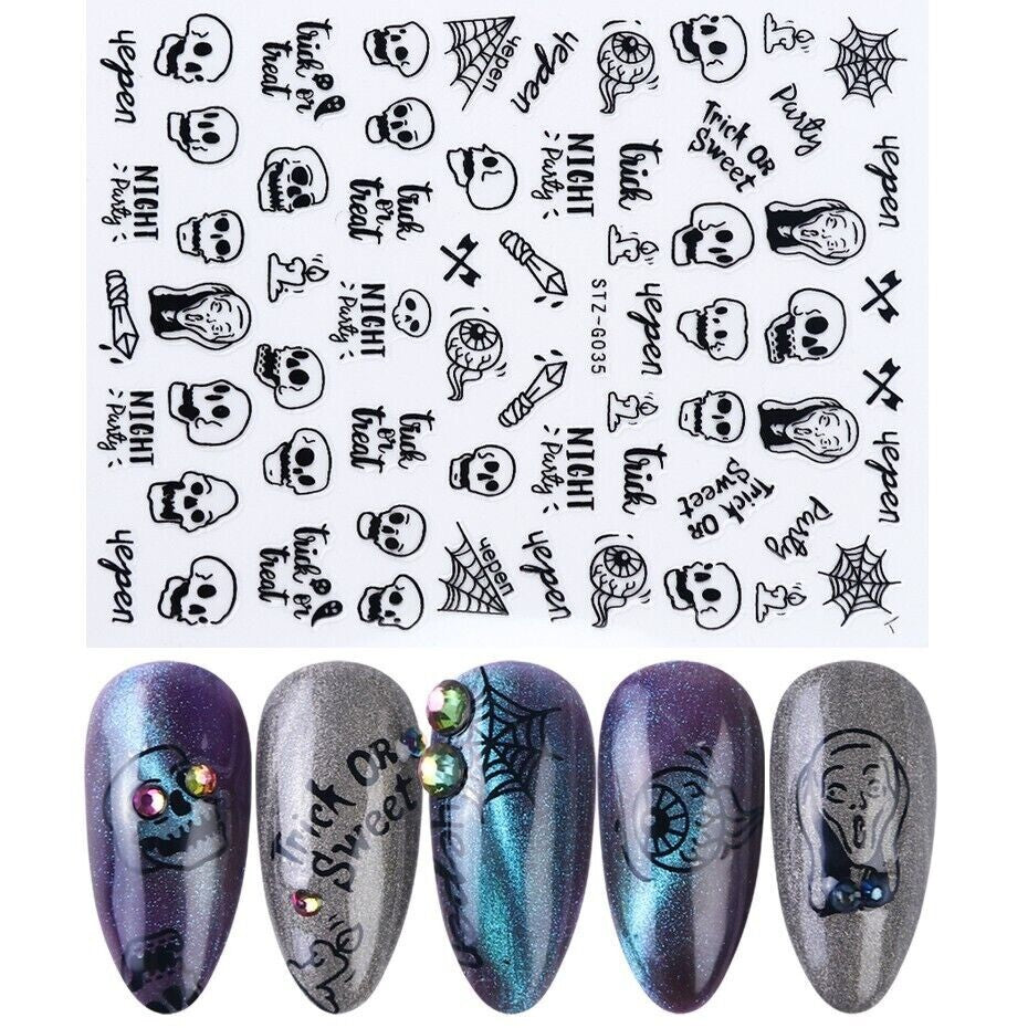 Halloween Spider Web Skull Nail Art Stickers - 3D Decals for Manicure