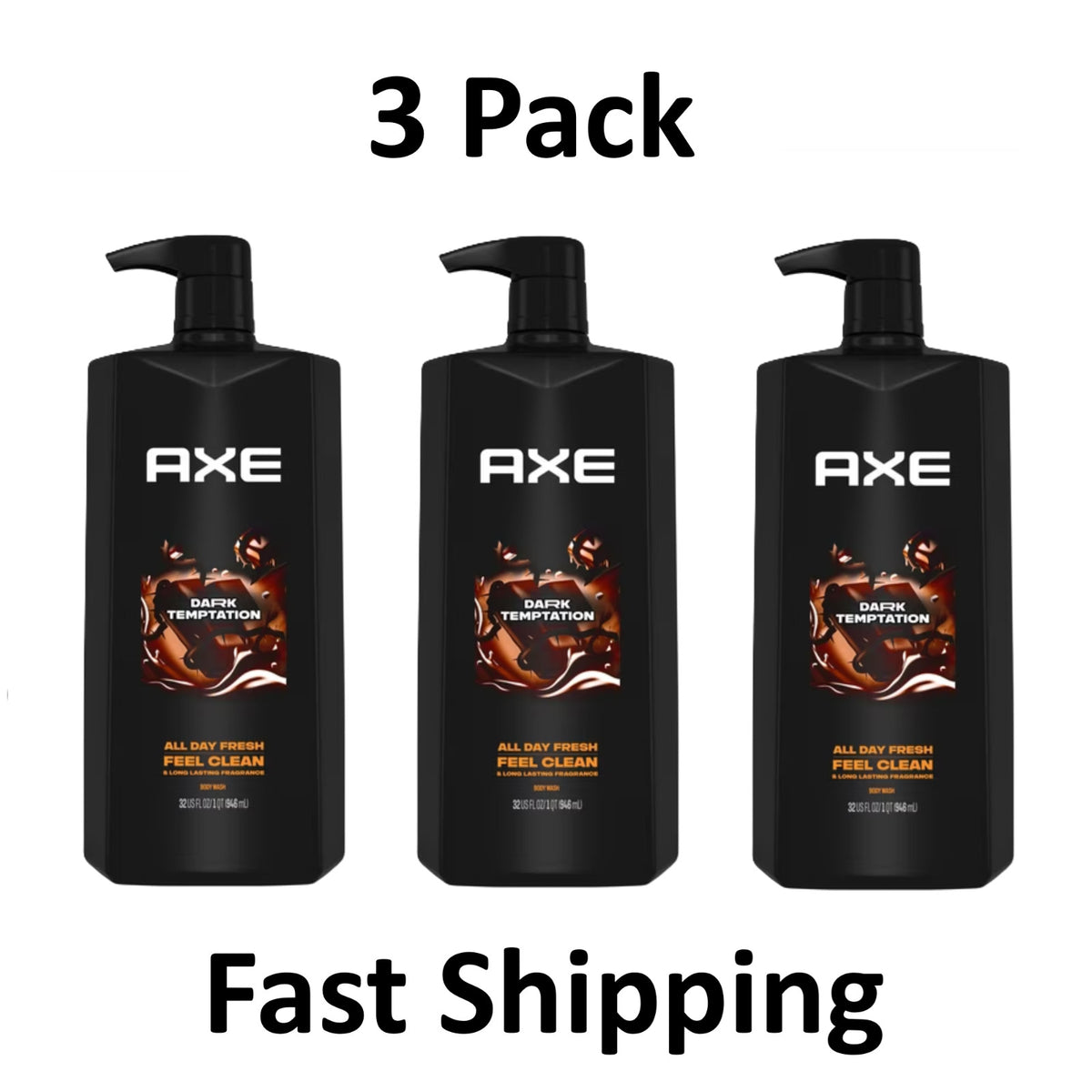 Men's Dark Chocolate Body Wash - Long Lasting Refreshing Cleanser, 3 Pack