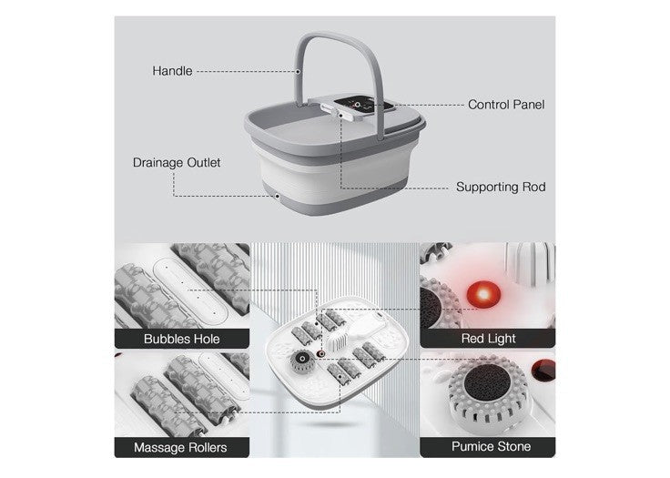 Collapsible Foot Spa with Heat Bubbles Red Light Therapy Portable Foot Bath