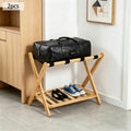 Foldable Wooden Luggage Rack with Dual-Tier Design for Hotel & Home