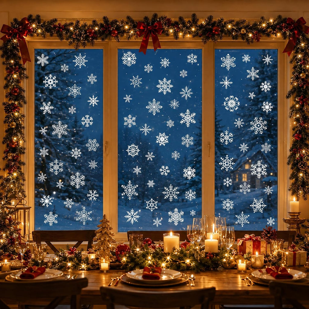 Christmas Snowflake Window Clings - 9 Sheets Holiday Decorations