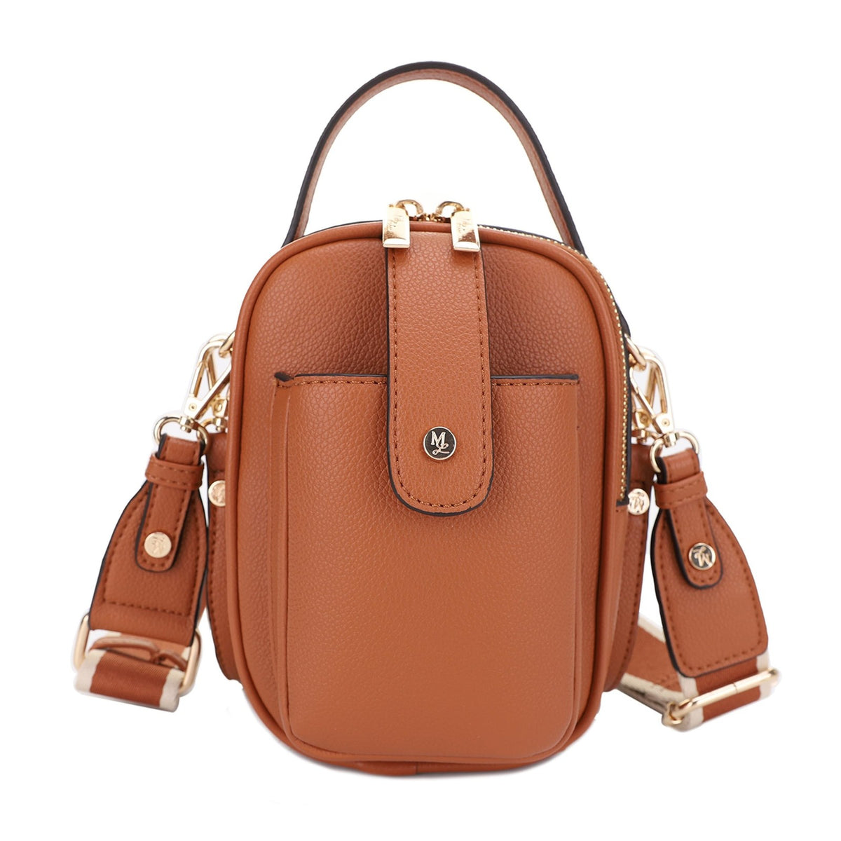 Vegan Leather Crossbody Bag for Women Multi-Compartment Tan
