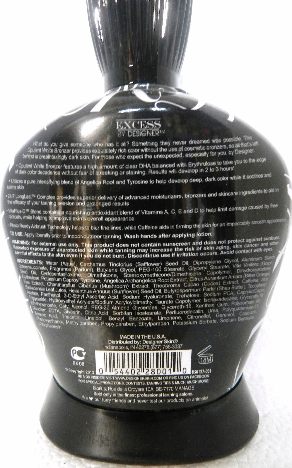 White Bronzer Indoor Tanning Bed Lotion - Designer Skin Excess