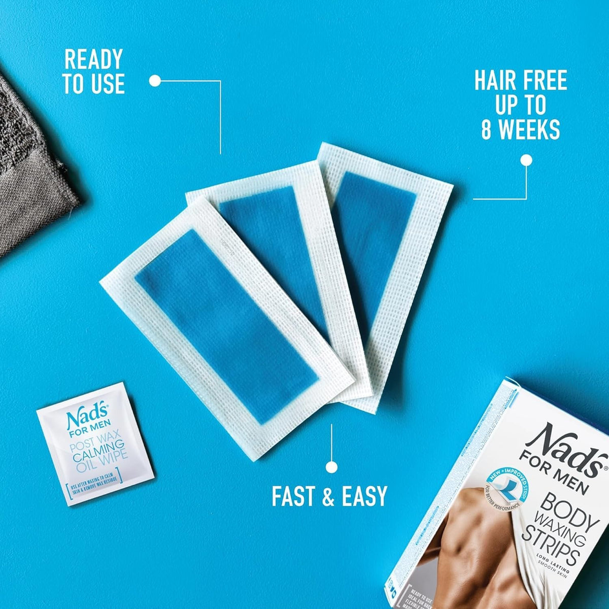 Men's Body Wax Strips Hair Removal Kit with 20 Strips & Calming Wipes