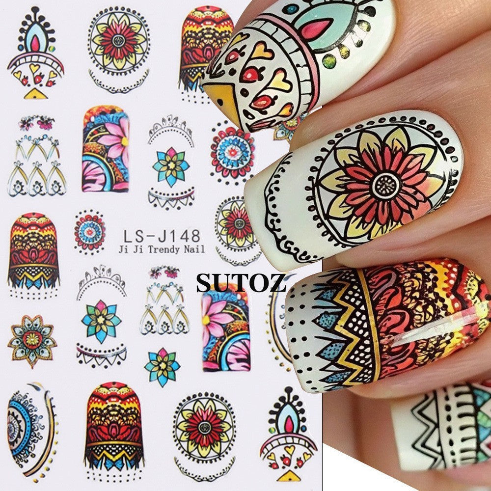 4 Sheets Nail Art Retro Bohemian Flower Stickers - Self Adhesive DIY Nail Decals
