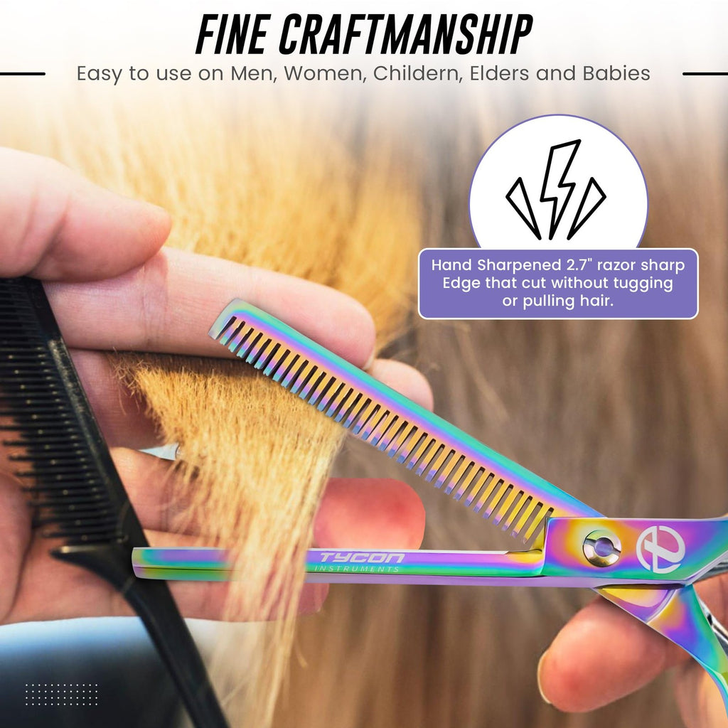 Hair Thinning Shears 6.5 Inch with Sharp 2.7 Inch Blade Rainbow Color for Hair Cutting