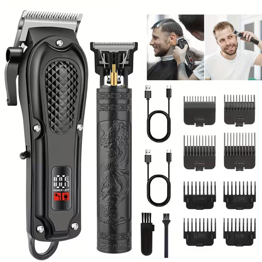 Cordless Hair Clippers & Trimmer Set for Men with Adjustable Blades