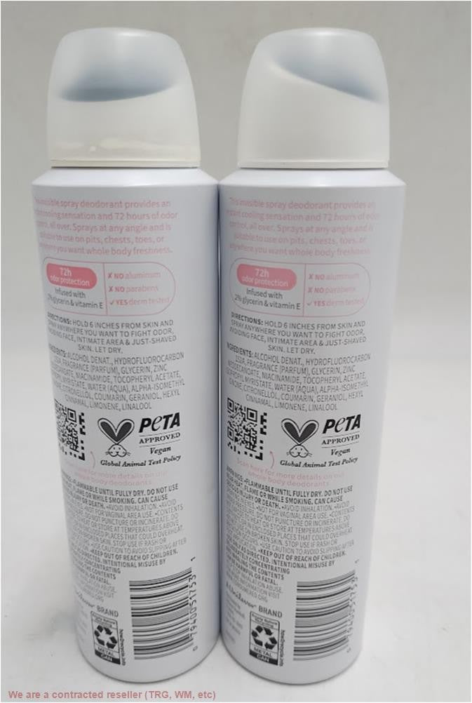 Dove Whole Body Deodorant Spray Raspberry & Rose Cooling 2 Pack - 72H Odor Control