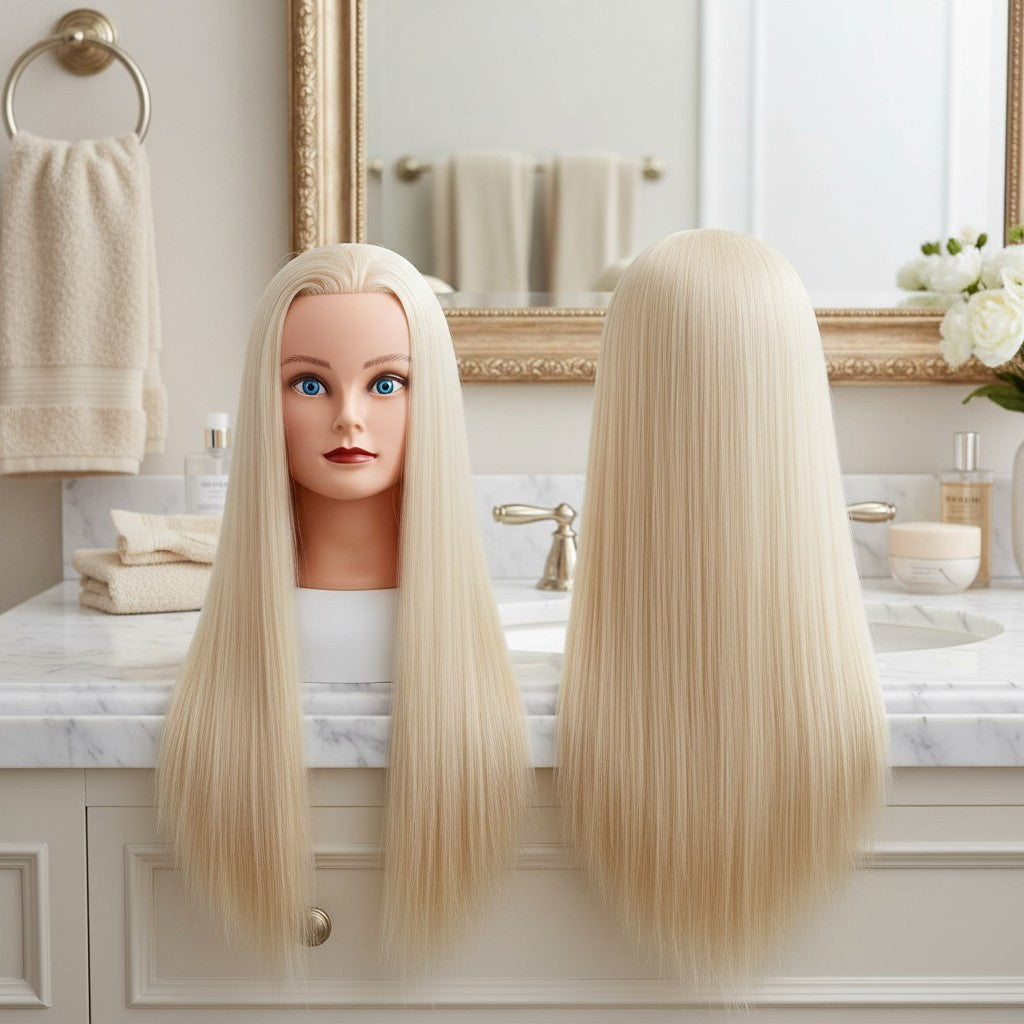 Cosmetology Training Mannequin Head with 26-28 Inch Straight Hair for Students