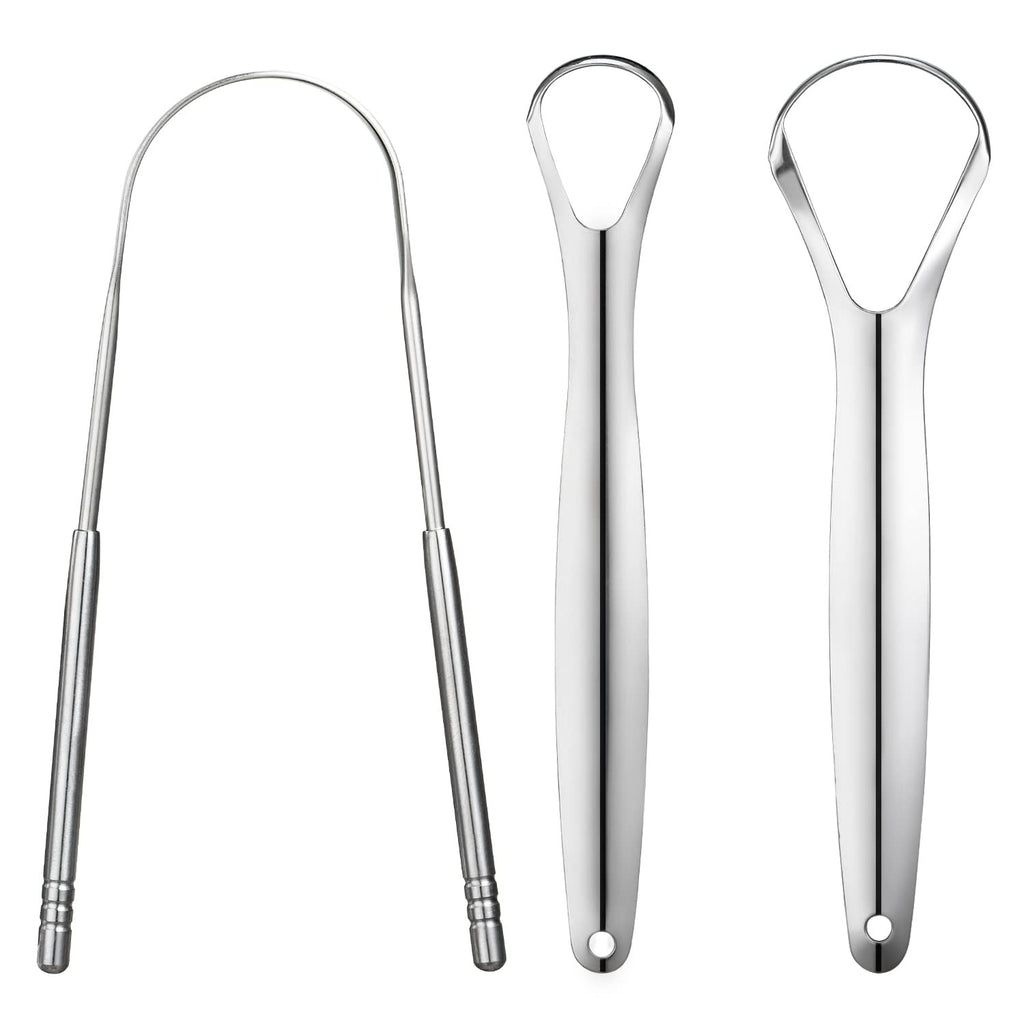 3 Pack Stainless Steel Tongue Scrapers for Adults & Kids - Oral Care Tool