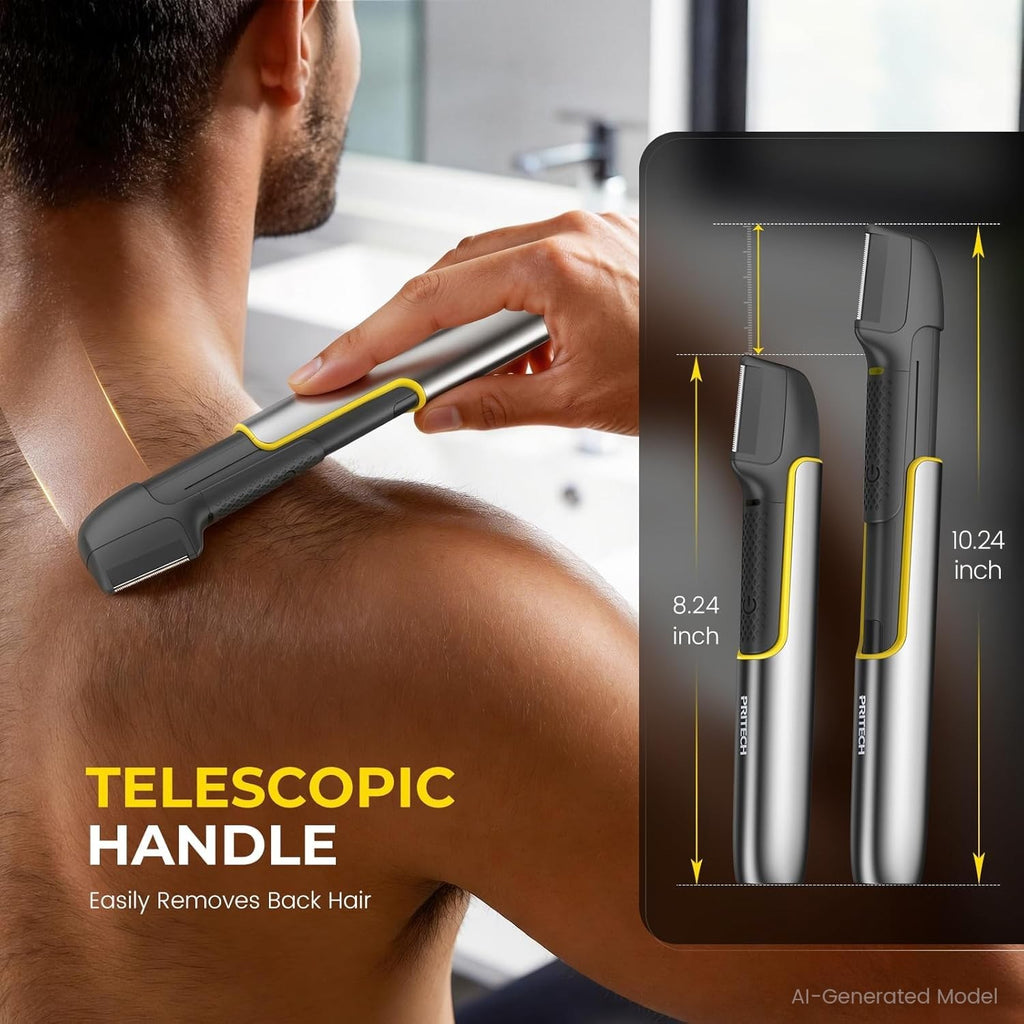 Men's Body Hair Trimmer with Extendable Back Shaver & Multiple Combs