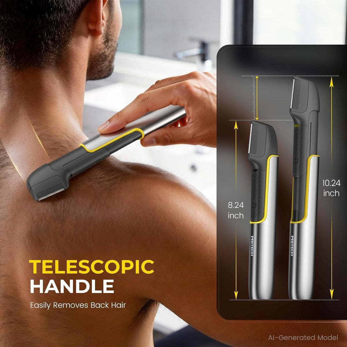 Men's Body Hair Trimmer with Extendable Back Shaver & Multiple Combs