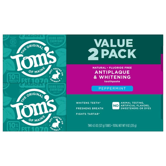 Natural Peppermint Fluoride-Free Toothpaste for Whitening & Tartar Control - 2 Pack