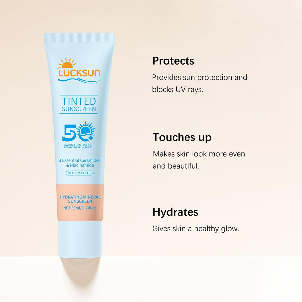 SPF 50 Tinted Sunscreen for Face - Hydrating, Broad Spectrum Sun Protection, 2 Pack