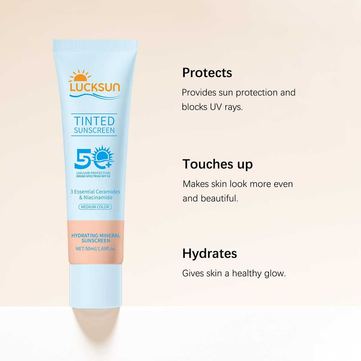 SPF 50 Tinted Sunscreen for Face - Hydrating, Broad Spectrum Sun Protection, 2 Pack