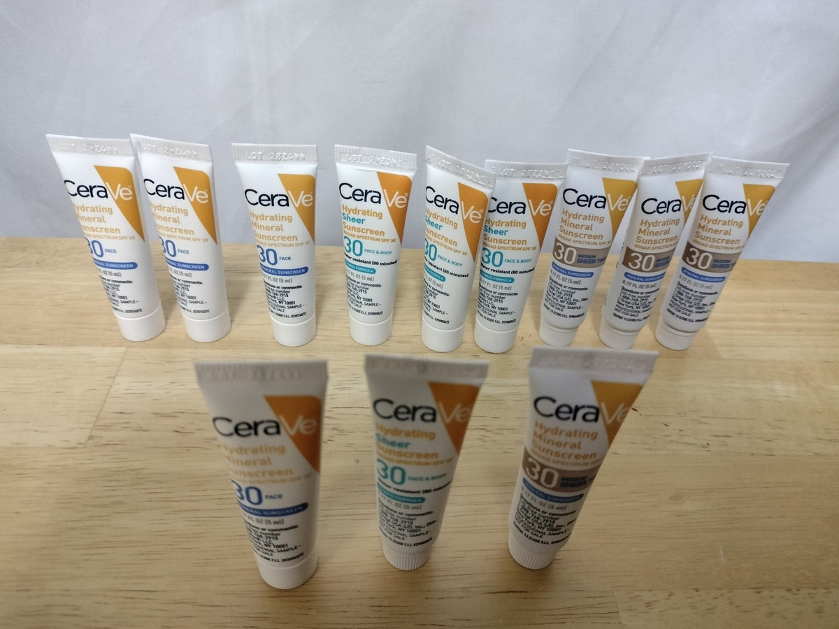CeraVe Sunscreen Sampler Set - 3 Varieties, Hydrating Mineral & Sheer SPF, 12 Pack