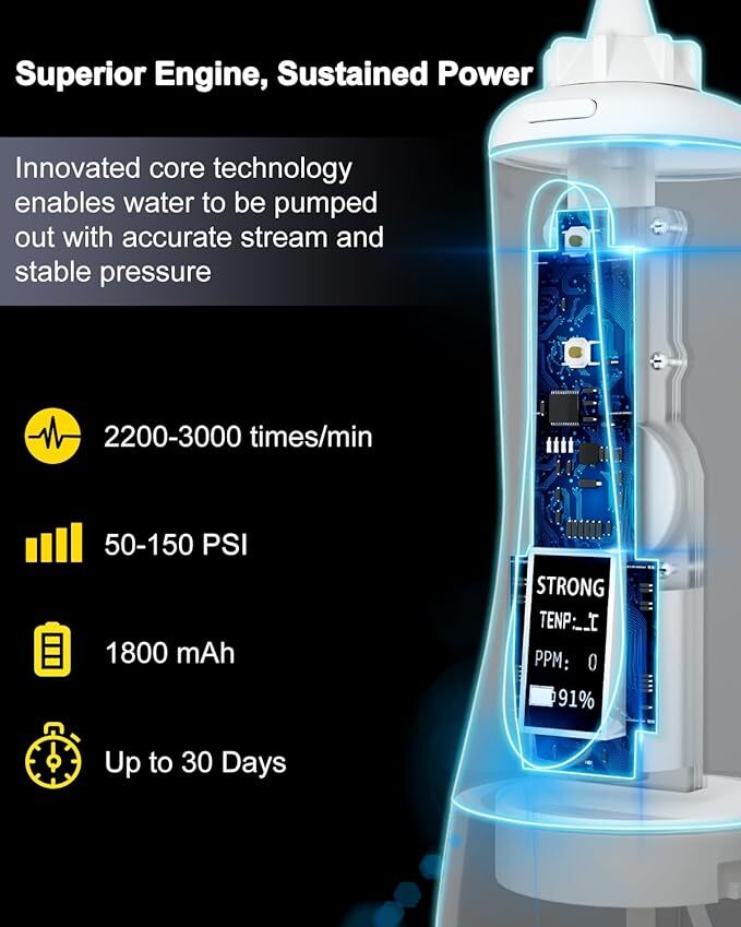 MySmile Cordless Water Flosser Dental Oral Irrigator with 8 Tips 5 Modes White