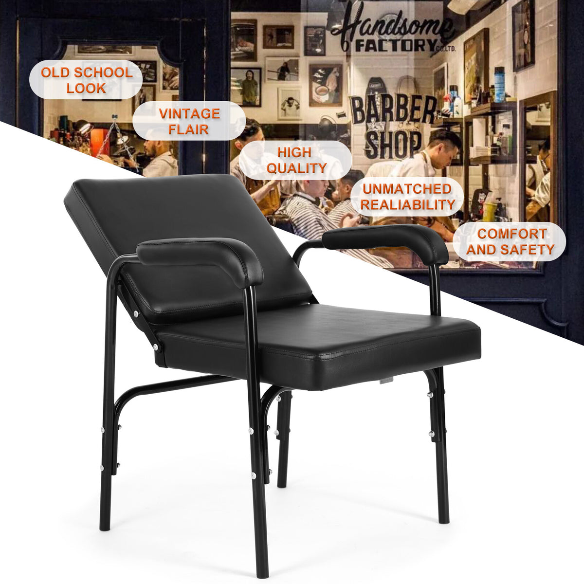 Black Recliner Barber Chair with Shampoo Basin Salon Spa Equipment