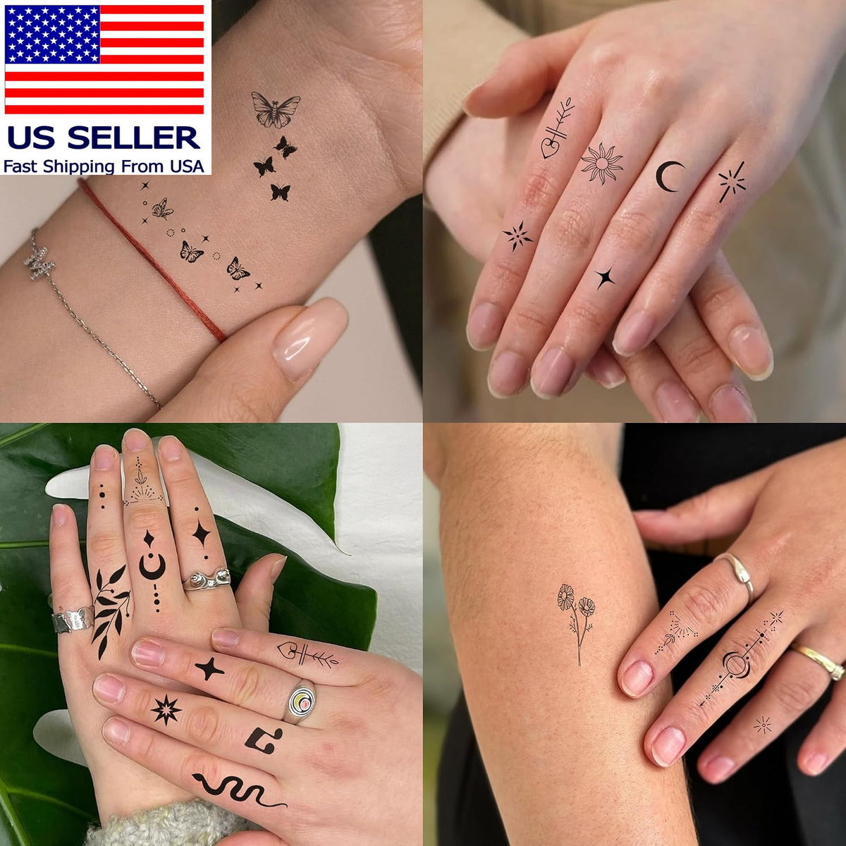 630 Pcs Finger & Hand Temporary Tattoos for Women - Realistic Small Designs