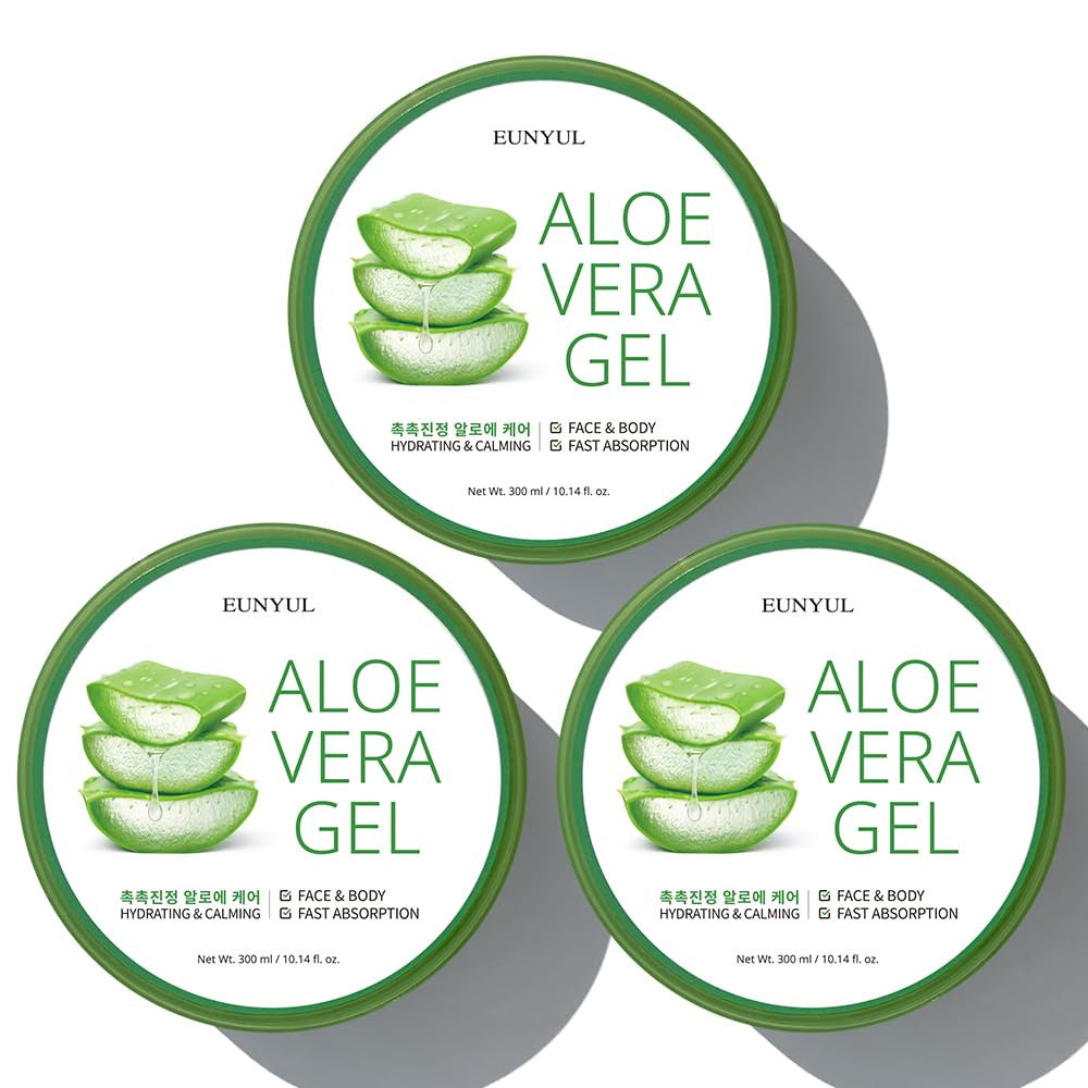 Aloe Vera Soothing Gel Pack of 3 - Hydrating & Cooling Skin Relief, 10.14 fl oz each