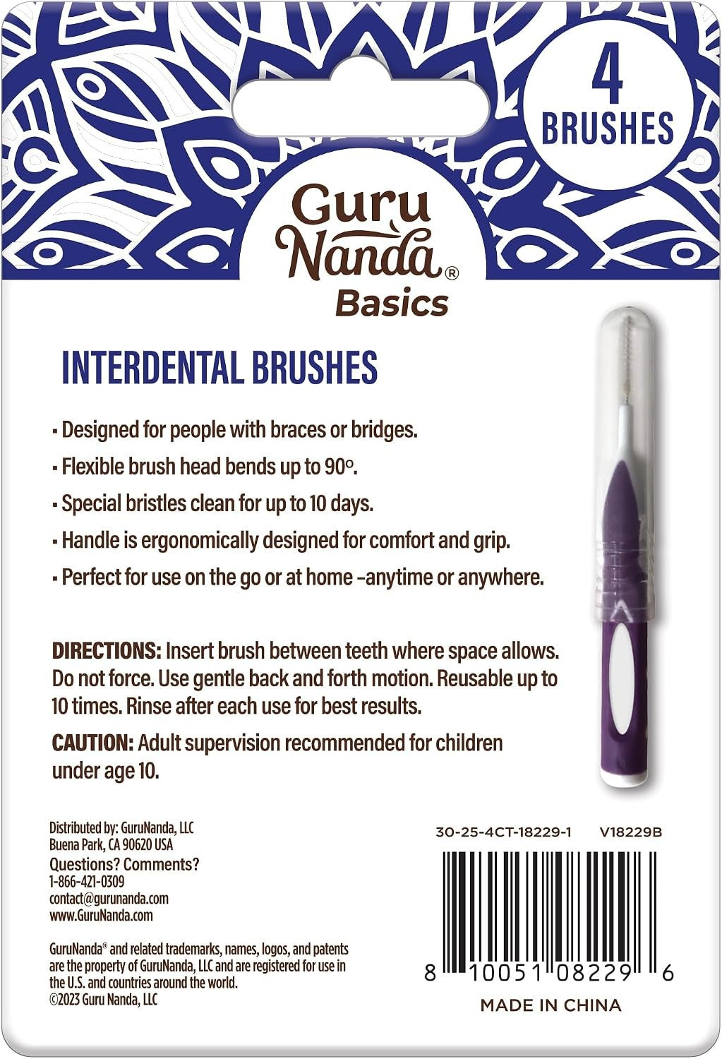 Interdental Brushes with Caps - Reusable for Braces & Bridges, 4 Pack