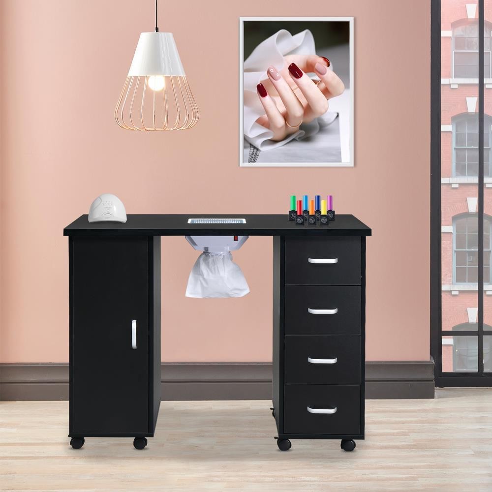 Professional Nail Desk Manicure Table with Electric Dust Collector and 4 Drawers - Black