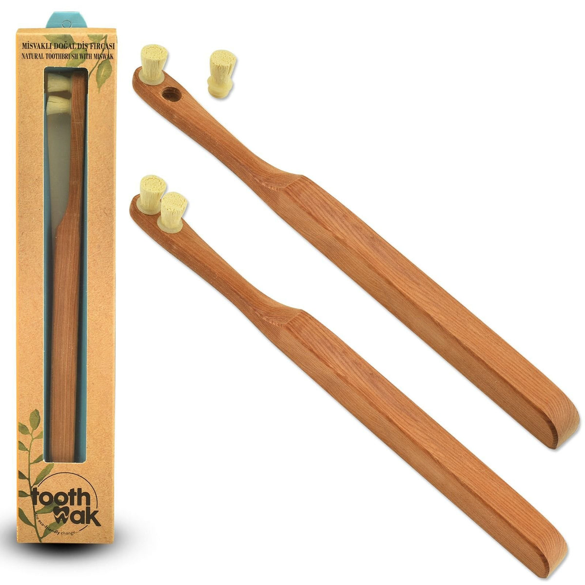 Eco-Friendly Interchangeable Miswak Toothbrush Set - Natural Bristles, Biodegradable Handle