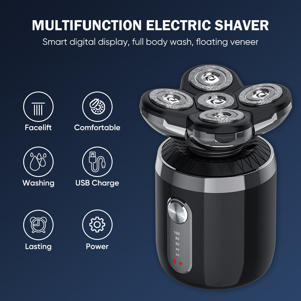 Men Electric Head Shaver Bald Head Razor Wet Dry Rechargeable Rotary Shaver