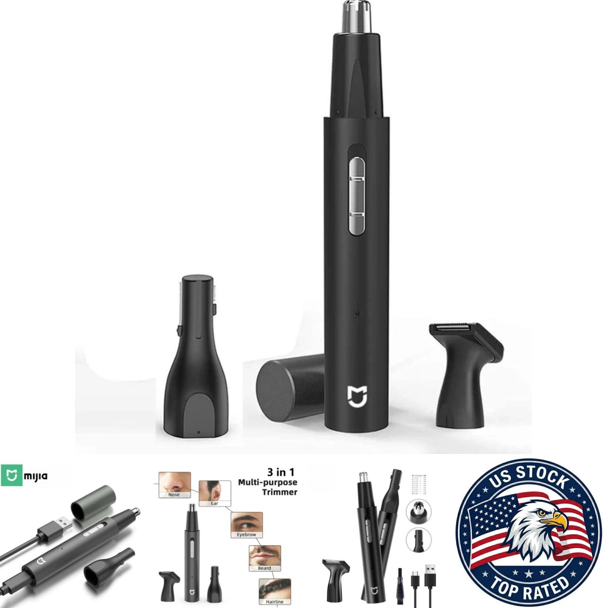 Electric Nose Ear Hair Trimmer - Painless 3-in-1 Rechargeable Grooming Clipper