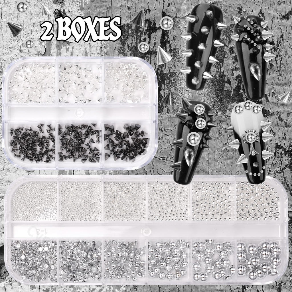 Gothic Punk Nail Charms Set with Spike Beads & Rivets for Nail Art