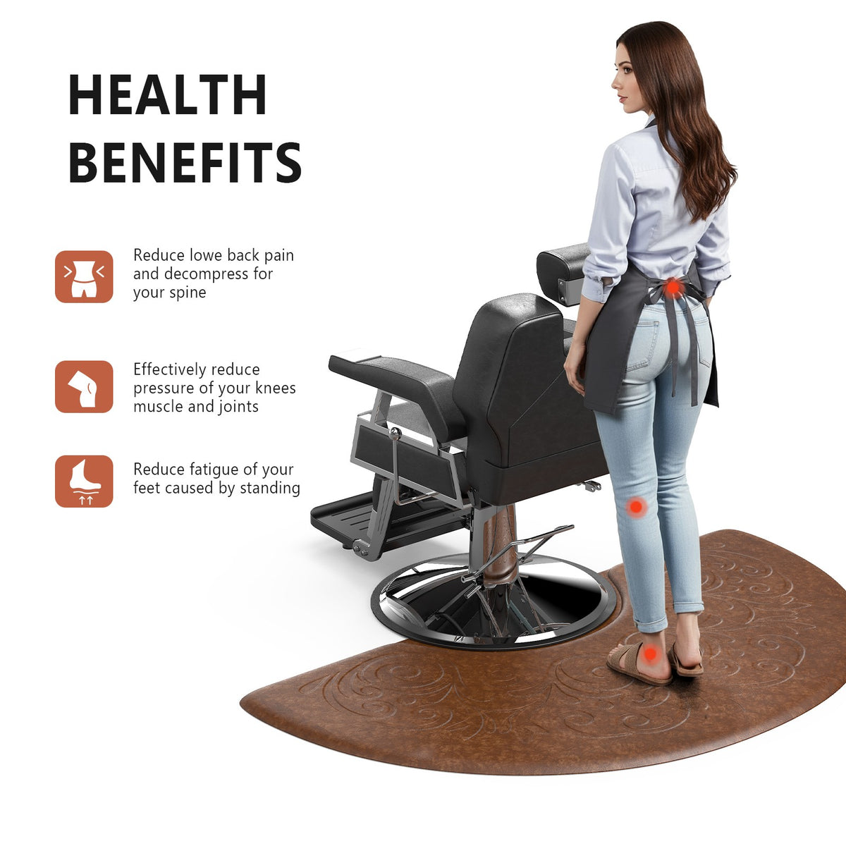 Salon Anti-Fatigue Floor Mat 3x5 ft with Non-Curl Edges - Thick Comfort, Waterproof