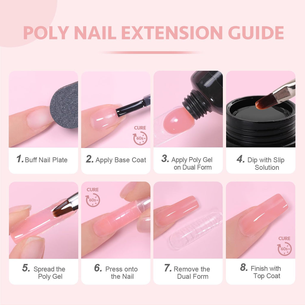 Poly Gel Nail Extension Kit 60g Clear Pink Builder Gel for Manicure
