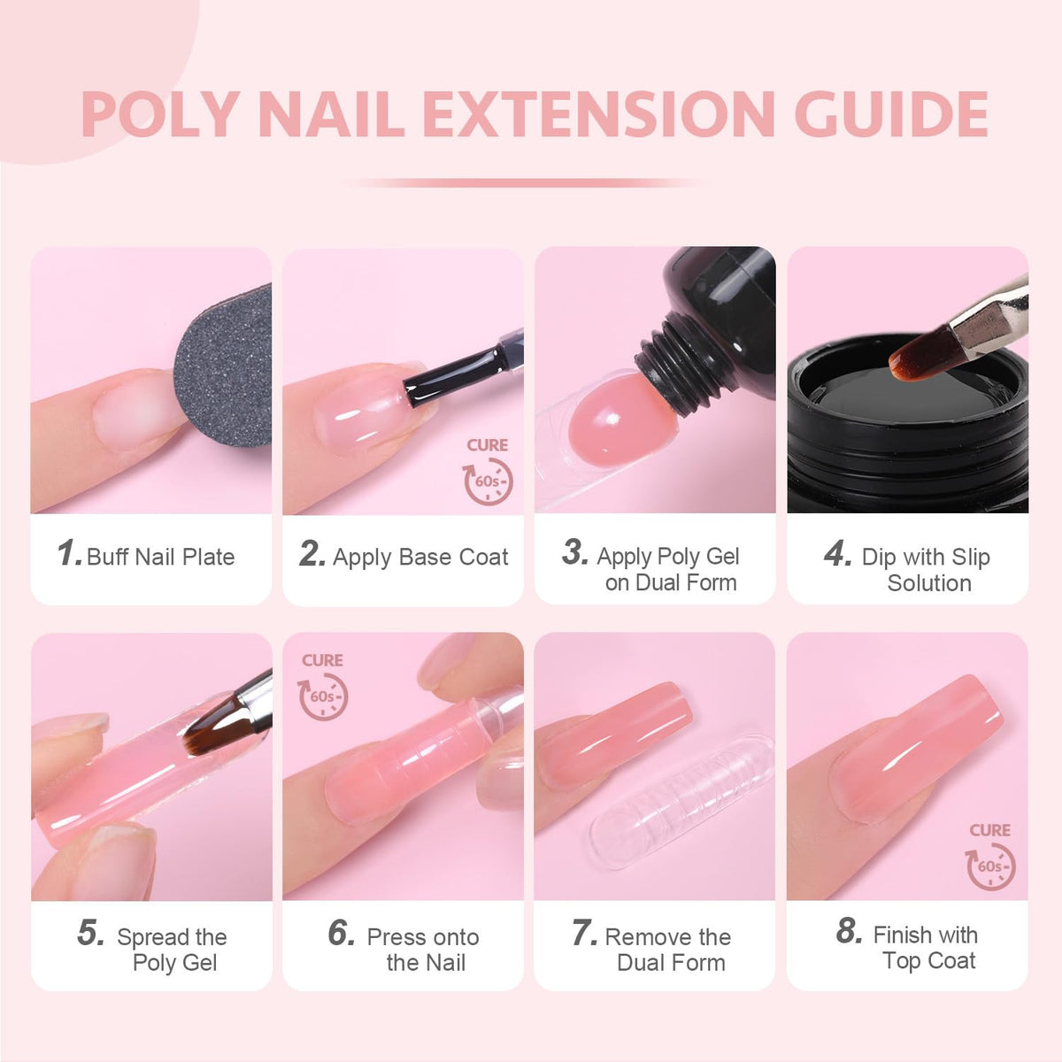 Poly Gel Nail Extension Kit 60g Clear Pink Builder Gel for Manicure