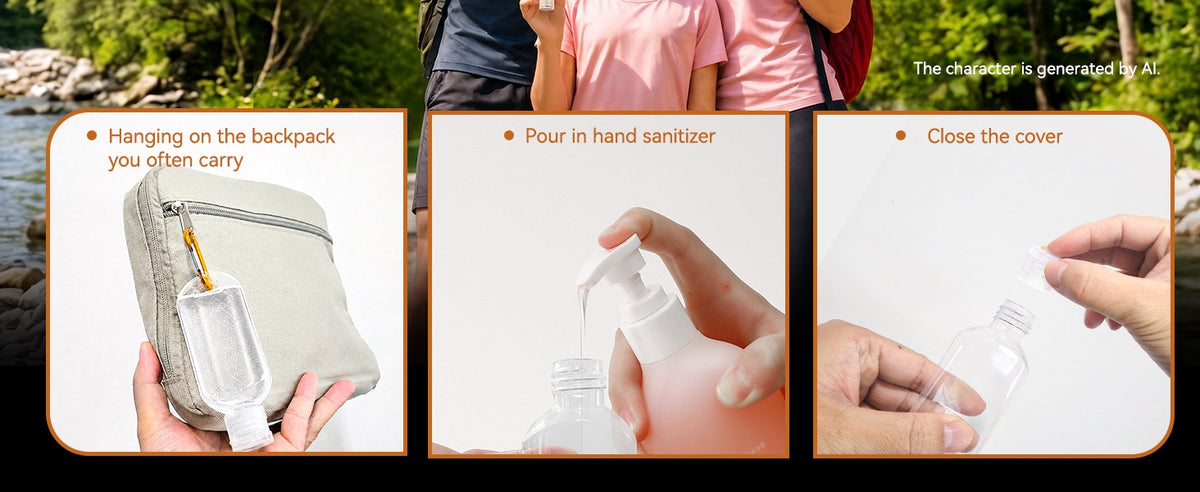 6 Pack Travel Sanitizer Bottles with Keychain - Leakproof 50ml Refillable