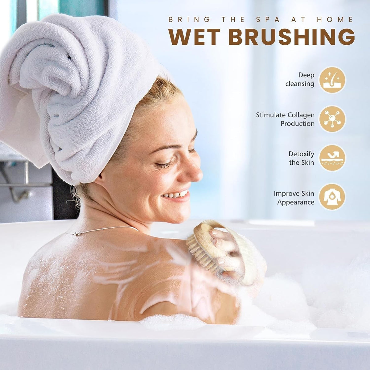 Lymphatic Drainage Dry Body Brush with Natural Boar Bristles and Wooden Handle