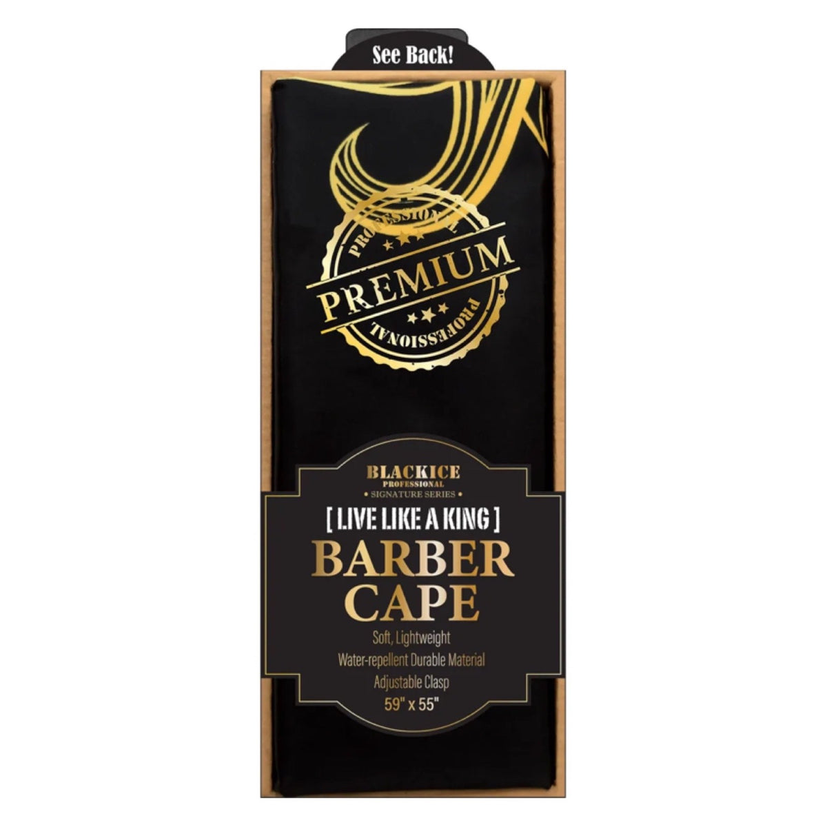 Black Ice Live Like a King Barber Cape - Water-Resistant & Adjustable, 59x55 Inches