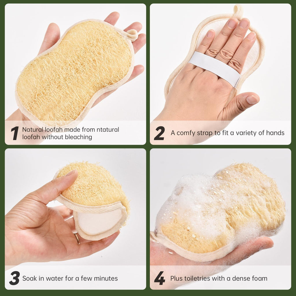 Natural Loofah Exfoliating Body Scrubber 3 Pack - Reusable & Gentle