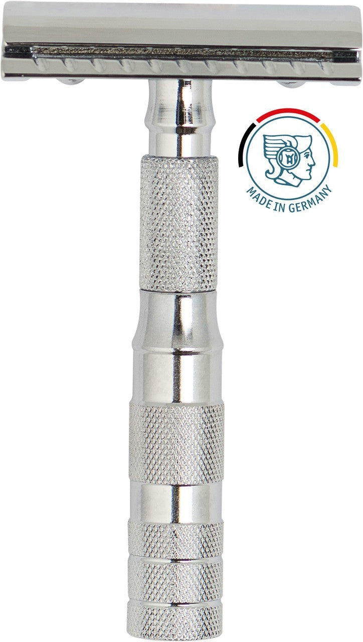 Travel Safety Razor with Leather Case - Double Edge, Compact & German Made