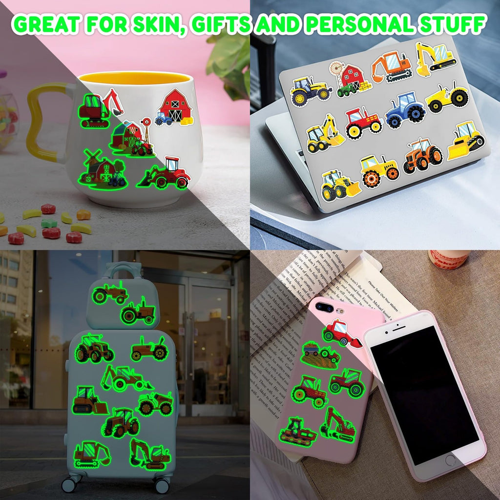 Glow-in-the-Dark Tractor Temporary Tattoos - 96 Pcs Pre-Cut Kids Tattoos