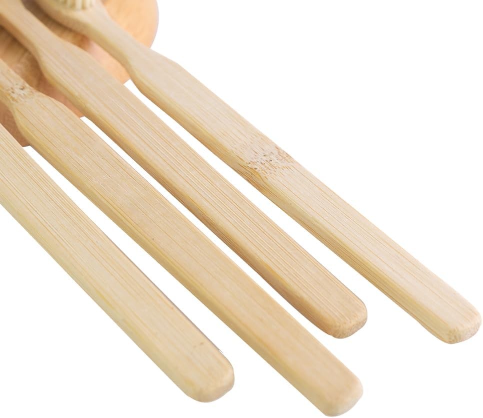 Bamboo Toothbrush Set with Boar Bristles - Biodegradable Natural Wooden Handle