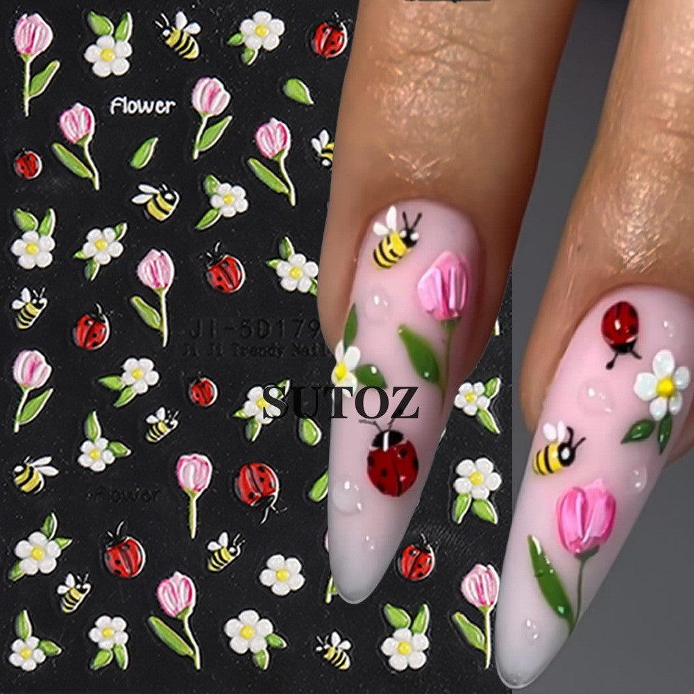 Ladybug Nail Art Stickers 3D Animal Bird Bee Decals for Nails
