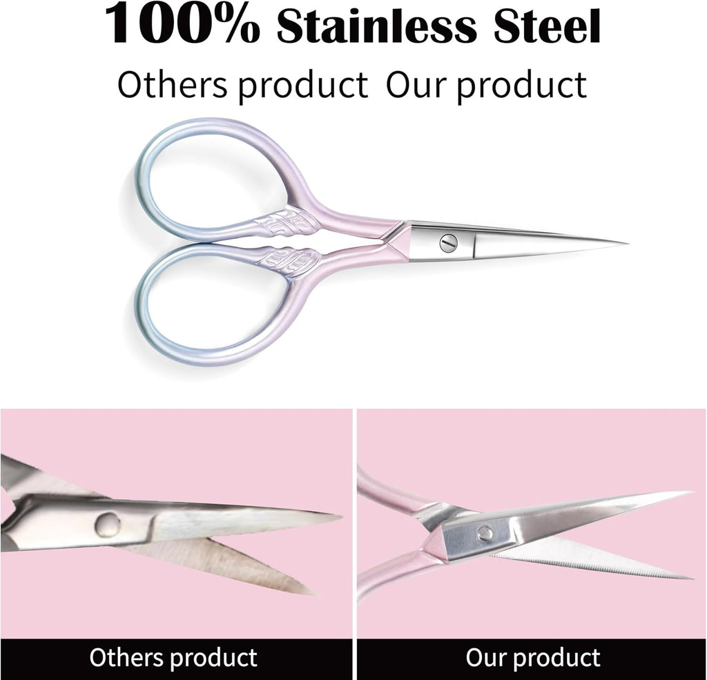Pink Stainless Steel Eyebrow & Facial Hair Scissors - 2 Pack, 3.5 Inch