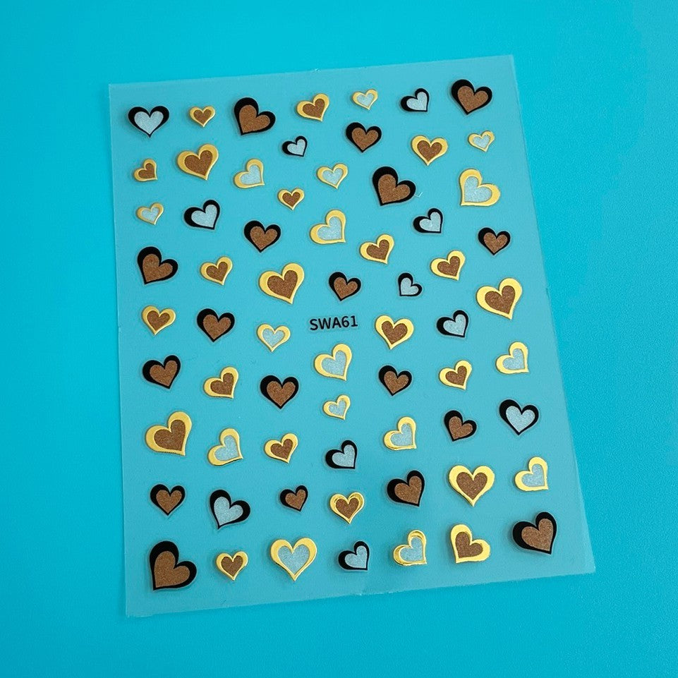 Self-Adhesive Nail Art Stickers - Gold Heart Outline Valentine's Day 1 Sheet