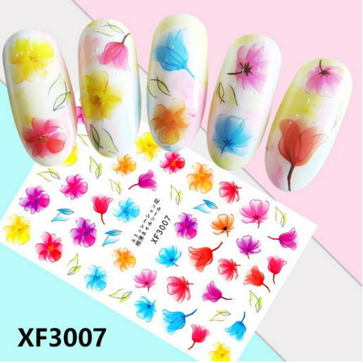 Semi-Transparent Rose Nail Stickers Floral Nail Art Decals XF3007