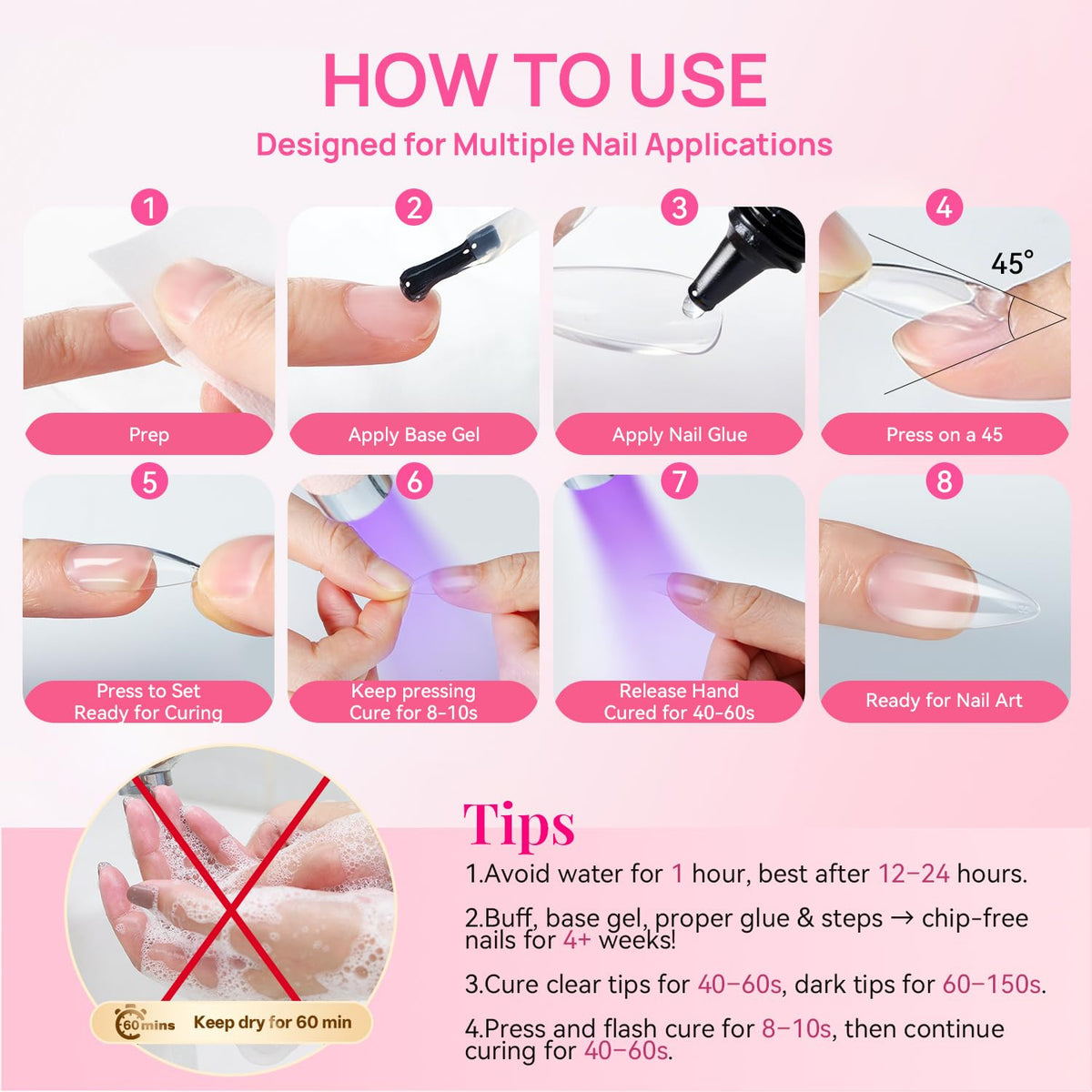 Solid Nail Glue Gel 2X20G UV LED Cure Strong Adhesion for Press-On Nails