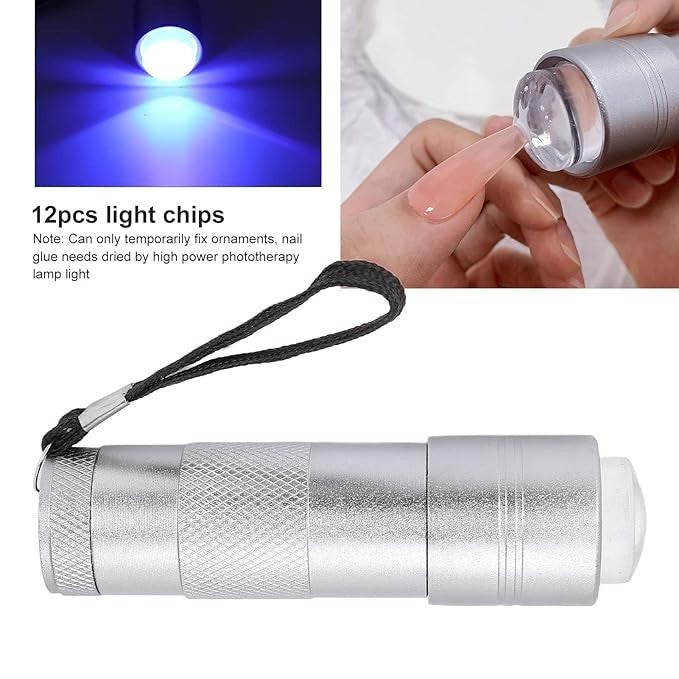 Press Nail Art Flashlight with 12 LED Chips Handheld Nail Lamp Metal