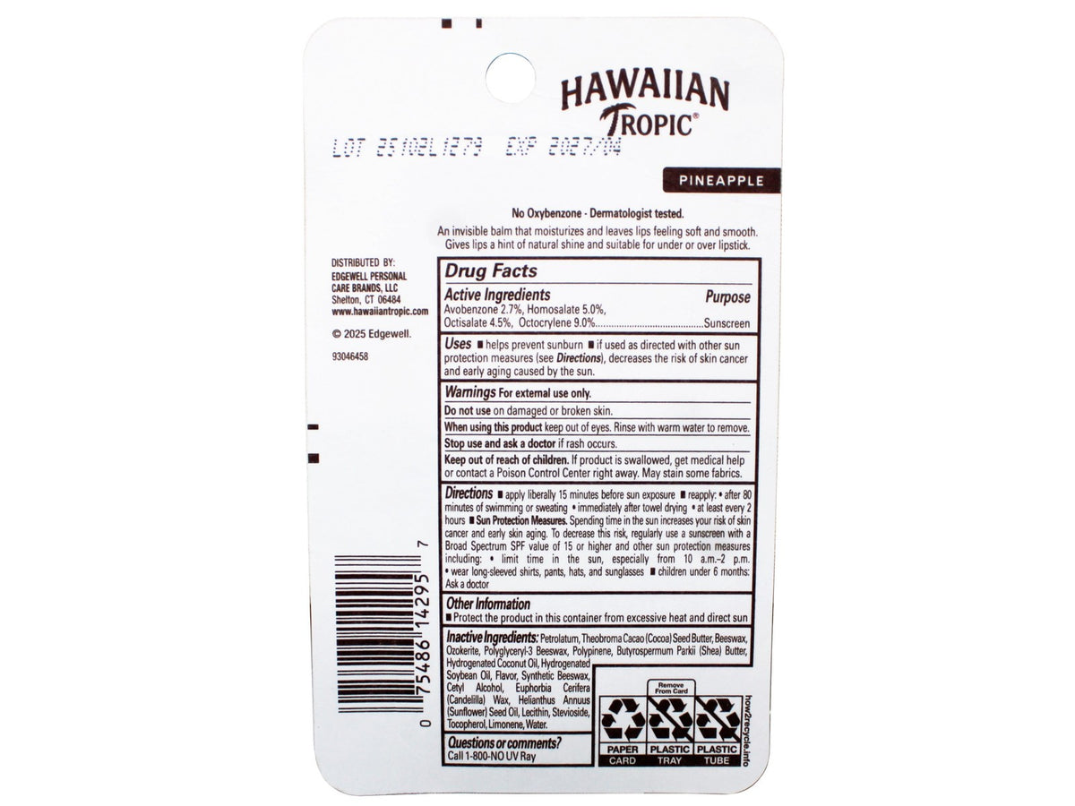 Hawaiian Tropic SPF 30 Lip Balm with Pineapple - 12 Hour Hydration, 2 Pack