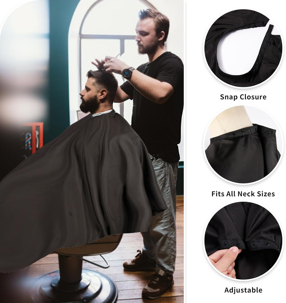 Professional Hair Cutting Cape with Adjustable Snap Closure for Salon & Barber Use